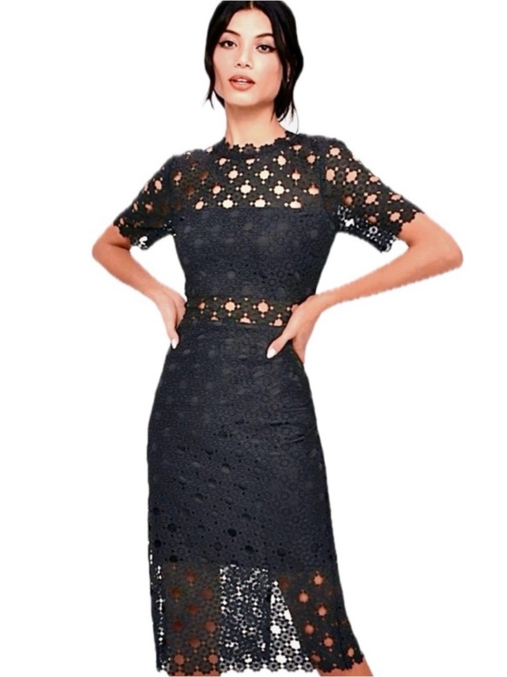 Lulu’s Heartfelt Black Lace Midi Dress, size Large